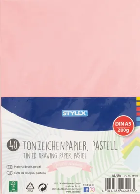 Produktbild von Tonzeichenpapier / DIN A5 / 200g / 40 Blatt / 5 Pastell-Farben