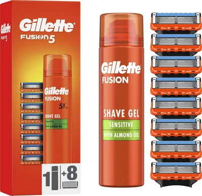 Zdjęcie produktu dla GILLETTE Fusion5 8 szt. + żel do golenia Sensitive 200 ml