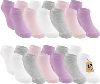 Produktbild von Kindersocken 12 Paar, Baumwolle, Sportliche Sneakersocken, fuer Sommer, Groessen 23-34