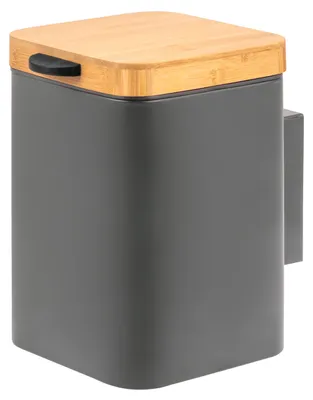 Produktbild von bremermann eckiger Wand-Kosmetikeimer mit Bambusdeckel 3 Liter, grau