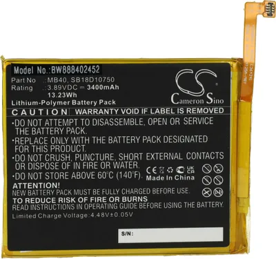 Produktbild von vhbw Akku Ersatz für Motorola SB18D10750, MB40 für Handy Smartphone Telefon (3400 mAh, 3,89 V, Li-Polymer)