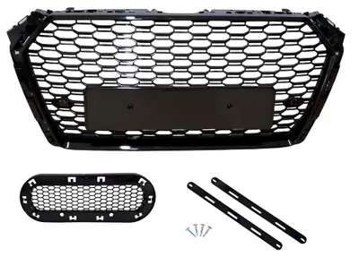 Kühlergrill Waben Gitter PDC + Emblem Halter SCHWARZ GLANZ für Audi A4 B9 8W 16 – Produktansicht