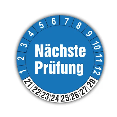 Produktbild von 500 Stück Prüfplaketten für 8 Jahre und 12 Monate, Durchmesser 30 mm rund, Farbe blau-weiss, Aufkleber, Prüfaufkleber, Prüfetiketten, Folienaufkleber mit UV-Schutzlackierung, Prüfung ( Auf-P1 )