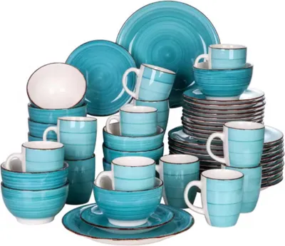 Produktbild von Dynastic Serviesset – 48-teilig – 12 Personen – Blaues Keramik – Kleine Essteller