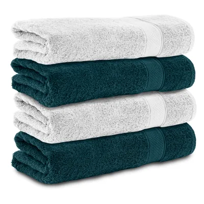 Produktbild von Komfortec 4er Handtücher 50x100 cm Set aus 100% Baumwolle, 470g/m², Frottee, Weich, Petrol/Weiß