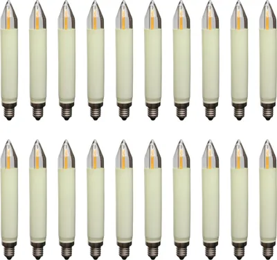 A grid of 20 LED filament shaft candles arranged in two rows.