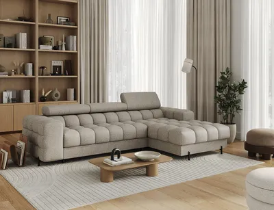 Produktbild von Polsterecke, Eckcouch Wohnlandschaft Sofa mit Ottomane Eckgarnitur - Ecksofa Neviro R - Braun (Royal 20)