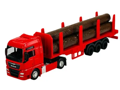 Produktbild von Welly MAN TGX XXL RED WITH TIMBER TRAILER 1/64 Metall Modell Auto Die Cast Neu im Kasten 68011