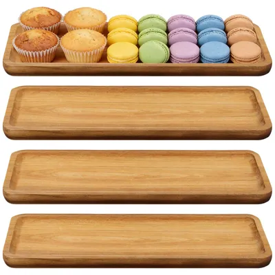 4 Holz-Tabletts rechteckig 29x10,5x1,5 cm braun