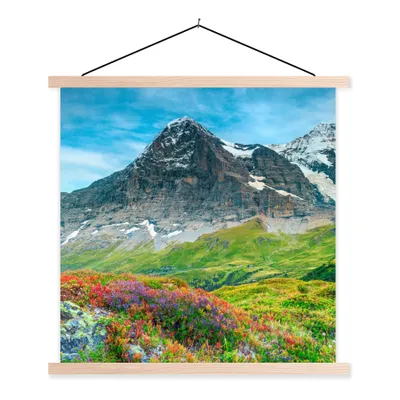 Produktbild von MuchoWow® Textilposter Blumen - Berge - Schnee - Landschaft 40x40 cm mit holzfarbenen Rahmen - Posterleiste