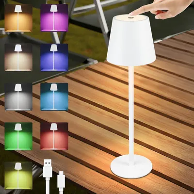 Imagen del producto de Lámpara de mesa ZMH, LED, sin cables, batería recargable, RGB, control táctil, regulable, USB, IP54, ideal para mesita de noche, uso en exteriores, escritorio, dormitorio, color blanco