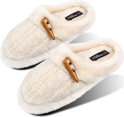 Produktbild von Damen Pantoffeln, Warme Plüsch Hausschuhe Indoor rutschfeste Slippers Beige Gr. 36