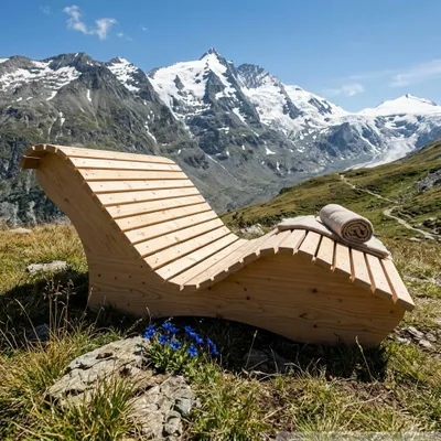 Produktbild von Holzliege Waldsofa Wellenliege Relaxliege "Sigi" Gartenliege Massivholz Zirbe abgeschrägt 140cm Himmelsliege