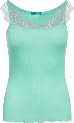 Produktbild von Damen Tanktop Lace Tank gerippt mit Spitzeneinsatz am Ausschnitt in Mintgrün