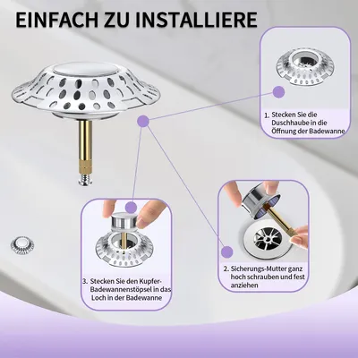 Produktbild von Welikera Badewannenstöpsel, Messing Chrom, 2-in-1 Haarfang-Funktion, höhenverstellbar 1.57-2.2 Zoll, korrosionsbeständig, für 38-44 mm Abflüsse, Silikondichtung