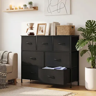 Image de Sweetcrispy Commode avec tiroirs en tissu,commode & sideboards pour chambre à coucher,commode en tissu avec cadre en acier robuste