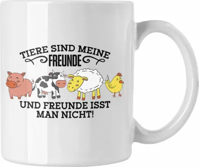 Produktbild von Trendation - Lustige Veganer Tasse - "Tiere sind meine Freunde" Geschenk für Tierliebhaber (Weiß)