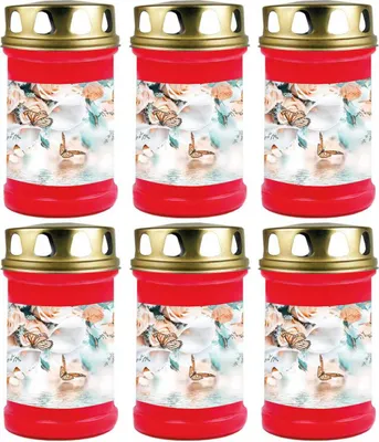 Produktbild von Grabkerze Rot 6er Pack, Brenndauer: 48 Stunden ( je Kerze ), Motiv: Schmetterling