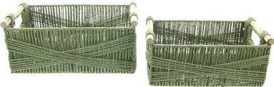 Productafbeelding van 2 opbergmanden, mosgroen, gevlochten van papiersnoer