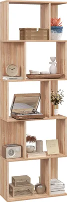 Produktbild von HOMCOM 5-stöckiges unterteiltes Bücherregal, S-förmiges platzsparendes Bücherregal aus Holz, Trennregal für Wohnzimmer, Schlafzimmer und Büro, 60 x 24 x 184,5 cm, Holzfarbe