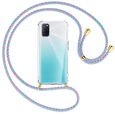Produktbild von Handykette Backcover-Schutzhülle mit Band (Metall goldfarben) für Oppo A52 / A72 / A92 - pink/mint