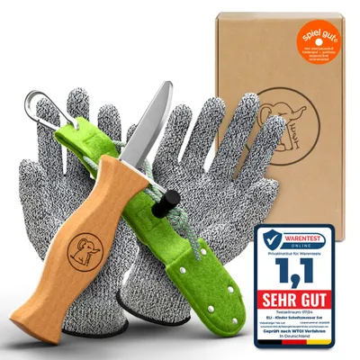 Produktbild von Eli® Schnitzmesser Kinder mit Filztasche ab 6 Jahre - Kindermesser Schnitzset inkl. schnittfeste Handschuhe - Kinderschnitzmesser - Schnitzwerkzeug