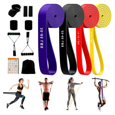 Produktbild von Resistance Bands Set, Fitnessbänder mit Türanker, Befestigungen, Griffe, Tragetasche und Trainingstipps, Widerstandsbänder für Kraftraining, Training, Physiotherapie, Yoga für Männer Frauen