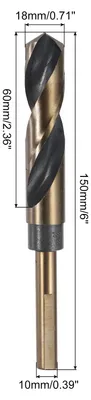 Produktbild von Spiralbohrer 18 mm, Metallbohrer L?nge 150mm, HSS-4341, 10 mm Reduzierte Schaft, Schwarz Nitrid & Gold Titanbeschichtet fš¹r Edelstahllegierung Metall Kunststoff Holz, 3 Stš¹ck