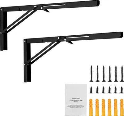 Obrázok produktu pre SucceBuy Sklopná policová konzola, 24" L, 2 ks. Držiaky plávajúcich políc pre vysoké zaťaženie. matný čierny L držiak police s hrúbkou 5 mm. Oceľové konzoly na police s nosnosťou 300 libier. Robustné a štýlové!