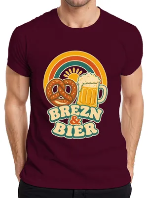 Produktbild von Brezn & Bier Bayern Wiesn Geschenk Lederhose Dirndl Herren T-Shirt, Burgundy, 3XL