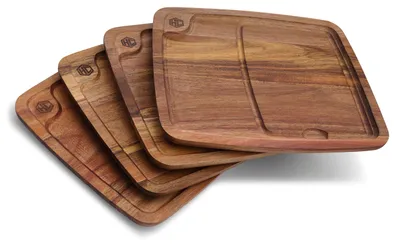 Produktbild von 4-teiliges Set Holzsteakplatten mit Saftkanal
