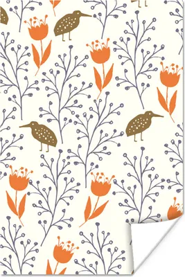Produktbild von MuchoWow® Poster Vogel - Blume - Muster 20x30 cm - Papierdruck