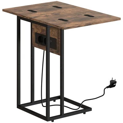 Zdjęcie produktu dla Składany stolik pomocniczy z portem USB | Kolor: brązowy, czarny | Wymiary: 39x29x57 cm