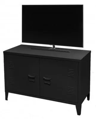 Zdjęcie produktu dla DOCHTMANN Komoda metalowa, czarna, szafka RTV o wymiarach 100x40x53 cm, styl industrialny