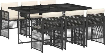 Produktbild von vidaXL 7-tlg. Garten-Essgruppe mit Kissen Schwarz Poly Rattan