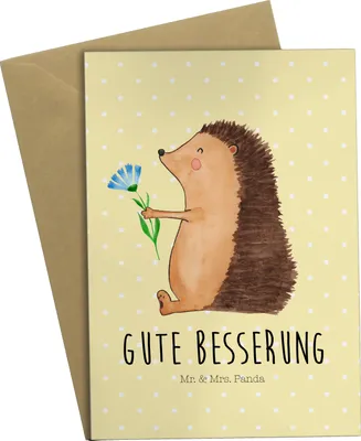 Produktbild von Mr. & Mrs. Panda Klappkarte Igel Blumen - Gelb Pastell - Geschenk, einladungskarten, glückwunschkarten, vatertagskarte, dankeskarten, Krankenhaus, Lustige Sprüche, krank