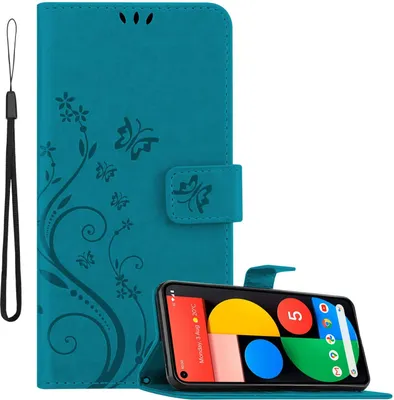 Immagine prodotto di Cadorabo cover per Google PIXEL 5 in BLU FLOREALE Cover protettiva in design floreale con chiusura magnetica, funzione stand e slot per carte di credito Flip Case Flower Cover Etui Handy Klapp Hülle Book Tasche