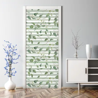 Produktbild von Dekorative Türdekoration selbstklebend Klebefolie Tür Tattoo Aufkleber Minzblätter Streifen 77 x 200 cm