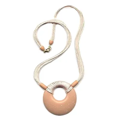 Produktbild von Kette Kunststoff Scheibe Amulett lachsrosa matt 4x Kordel hellrosa 60cm rosa 65mm