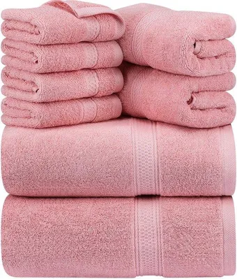 Produktbild von Unyqoos® Handtuchset 8-tlg. – 2 Badehandtücher 68,6×137,2 cm, 2 Handtücher 40,6×71,1 cm, 4 Waschlappen 30,5×30,5 cm, 100% ringgesponnene Baumwolle für Bad & Wellness