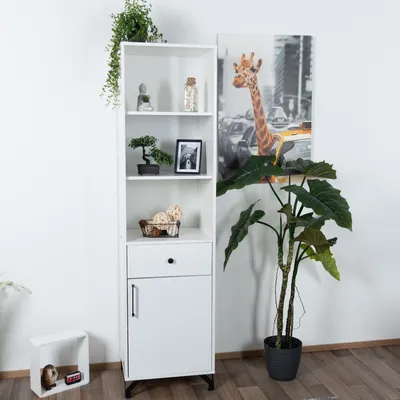 Produktbild von Regal Tellin 05, Farbe: Weiß / Weiß Hochglanz - Abmessungen: 190 x 50 x 40 cm (H x B x T)
