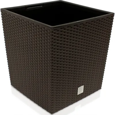 Produktbild von DEUBA® Blumentopf 64L 40x40x41cm Rato Low Innentopf Mit Griffen Wetterfest Rattanoptik Pflanzkasten Übertopf Pflanzkübel Blumenkasten Quadratisch Umbra