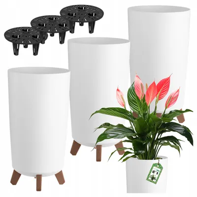 Produktbild von Deco4Home Hohe Pflanzschale 3er Set auf Füßen Weiß