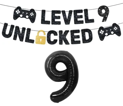 Obrázok produktu pre Omgoods - Banner "Oslava narodenín: Úroveň 9 odblokovaná" na hernú párty