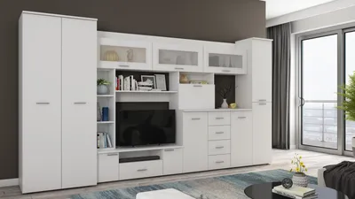Produktbild von Meblast | Kena Wohnwand; Weiß - Premium Beschläge | Möbel, Klarheit, Premium TV-Möbel, Große Anbauwand, Schrankwand, Wohnzimmer-Set, Sonoma Eiche