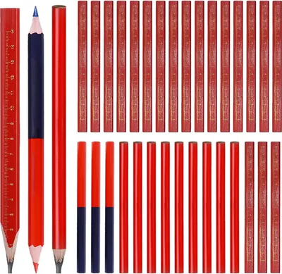 Produktbild von Zimmermannsbleistift Set - 34 Stück - Holzverarbeitungs-Markierungswerkzeuge für Zeichnungen und Kennzeichnungen auf der Baustelle - Schwarz, Blau, Rot