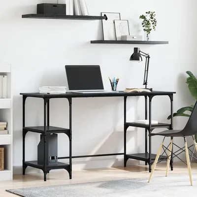 Produktbild von Schreibtisch mit Regal in Schwarz und Eichen-Optik 140 x 50 x 75 cm