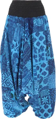 Produktbild von Sommerliche Aladinhose Patchwork Pluderhose, Hippie Hose - Türkisblau, Damen, Baumwolle, Hosen