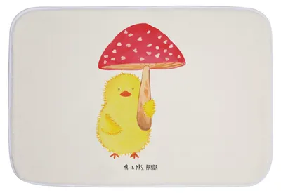 Produktbild von Mr. & Mrs. Panda Badteppich Küken Fliegenpilz - Weiß - Geschenk, Glückspilz, Frohe Ostern, Badezimmerteppich, Ostergrüße, Badläufer, Badvorleger, Badematte