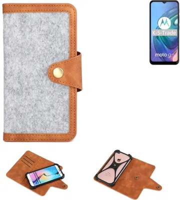 Produktbild von K-S-Trade Handyhülle kompatibel mit Motorola Moto G10 Schutzhülle Filz-Hülle Kunst-Leder hellgrau braun (1x)